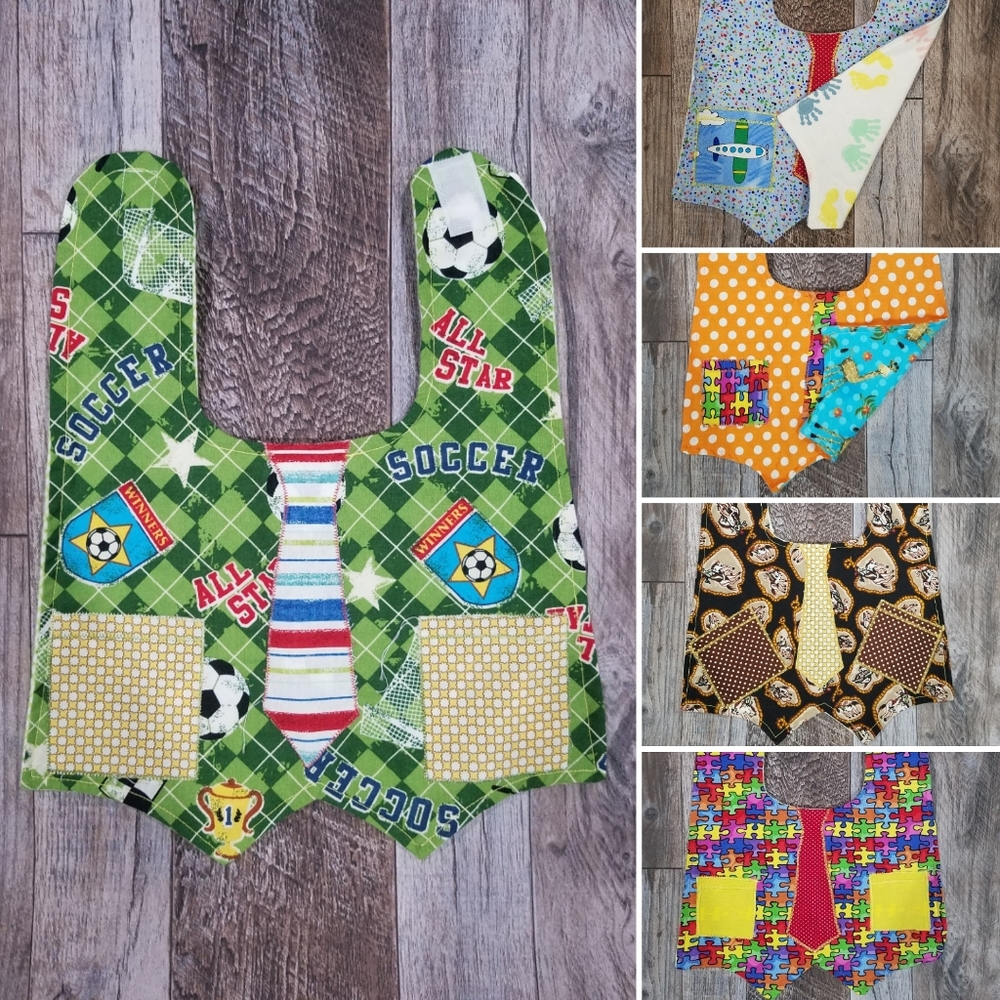 Handmade reversible boy vest bibs